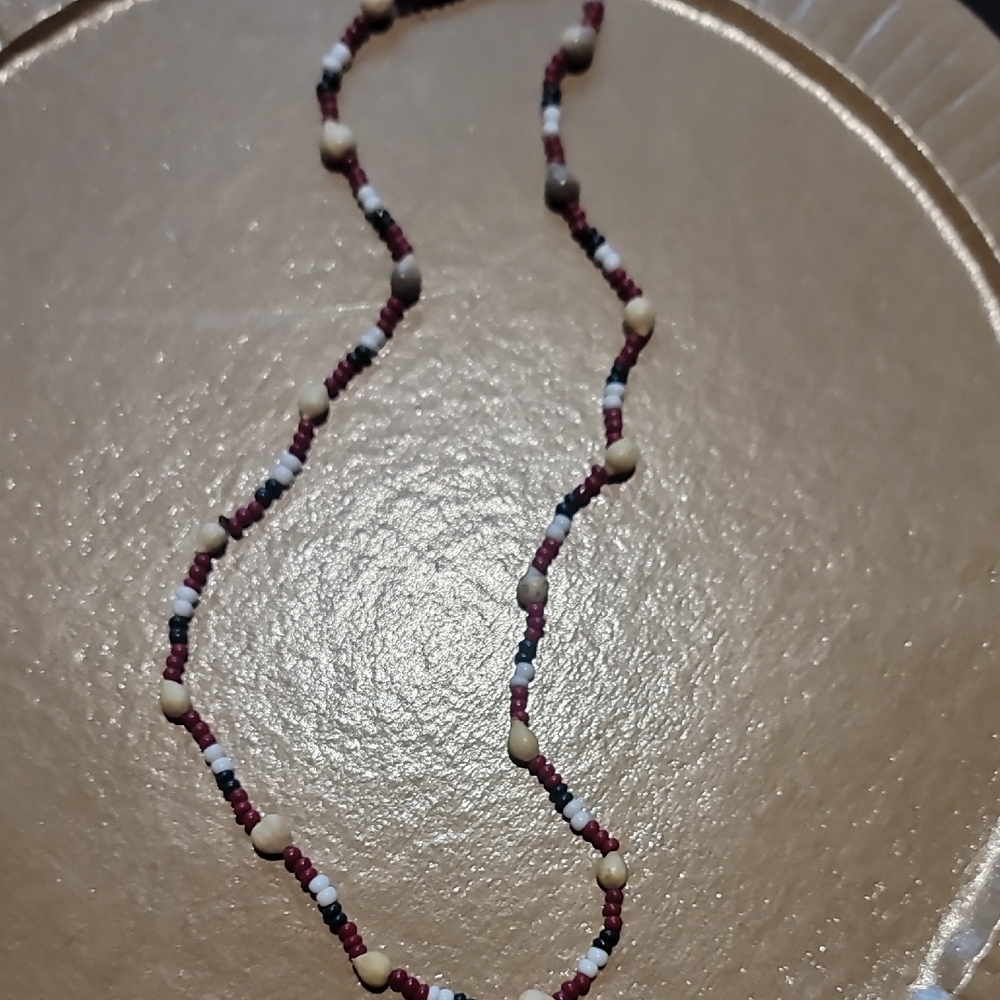 Elegant Beaded Necklace - Red, White, and Cream
